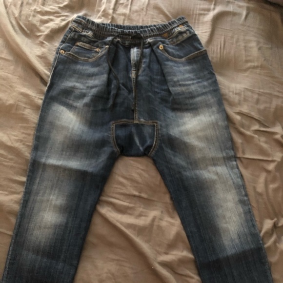 drop crotch denim joggers